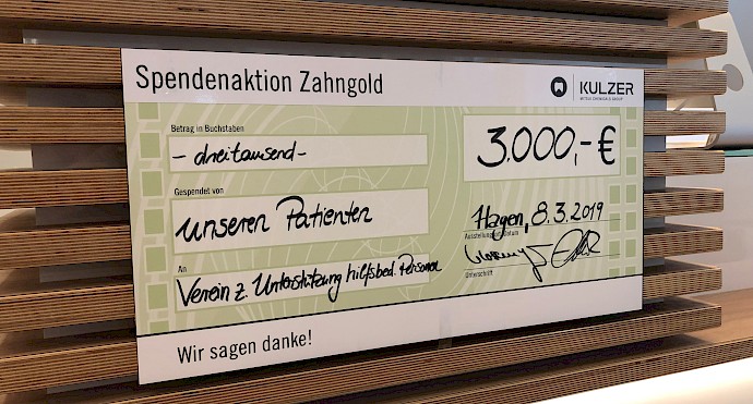 Altgoldspende mundumgesund Zahnärzte für den verein zur Unterstützung hilfsbed. Personen